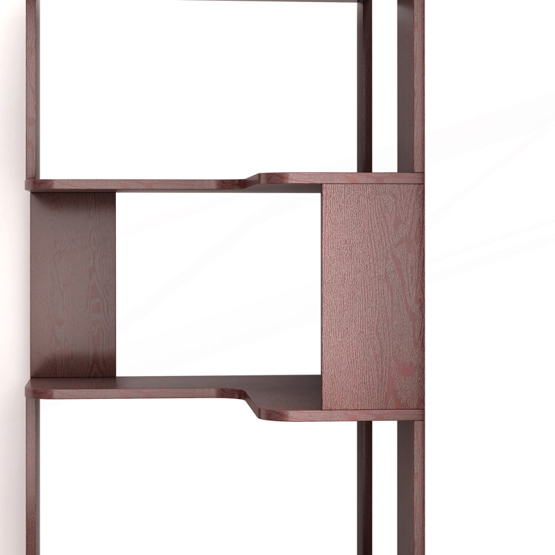 Bibliothèque de coin autoportante à 5 niveaux en forme de L, Ox Blood Red