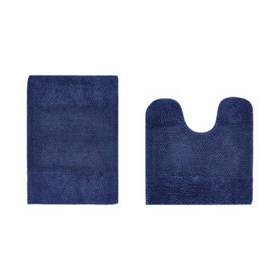 Makaylynn Premium 100% Cotton 2 Piece Bath Rug Sets with Non-Slip Backing, Machine Washable, Luxurious Solid Pattern Super Absorbent & Tufted Weave Bath Mat for Bathroom, Shower, and Tub