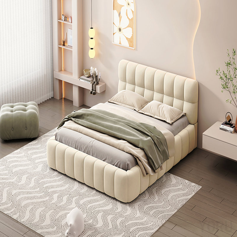 Queen Size Upholstered Platform Bed With Thick Fabric, Grounded Bed With Solid Frame