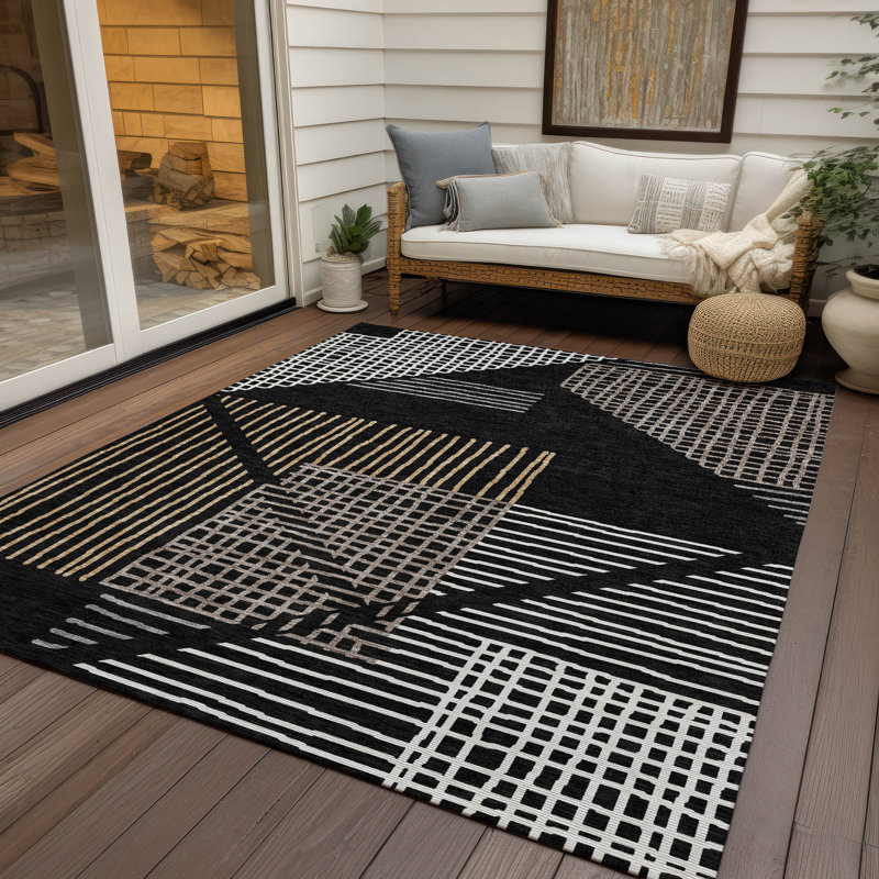 Machine Washable Indoor/Outdoor Hovey ACN2270 Stripes Rug, Rectangle 9' x 12'