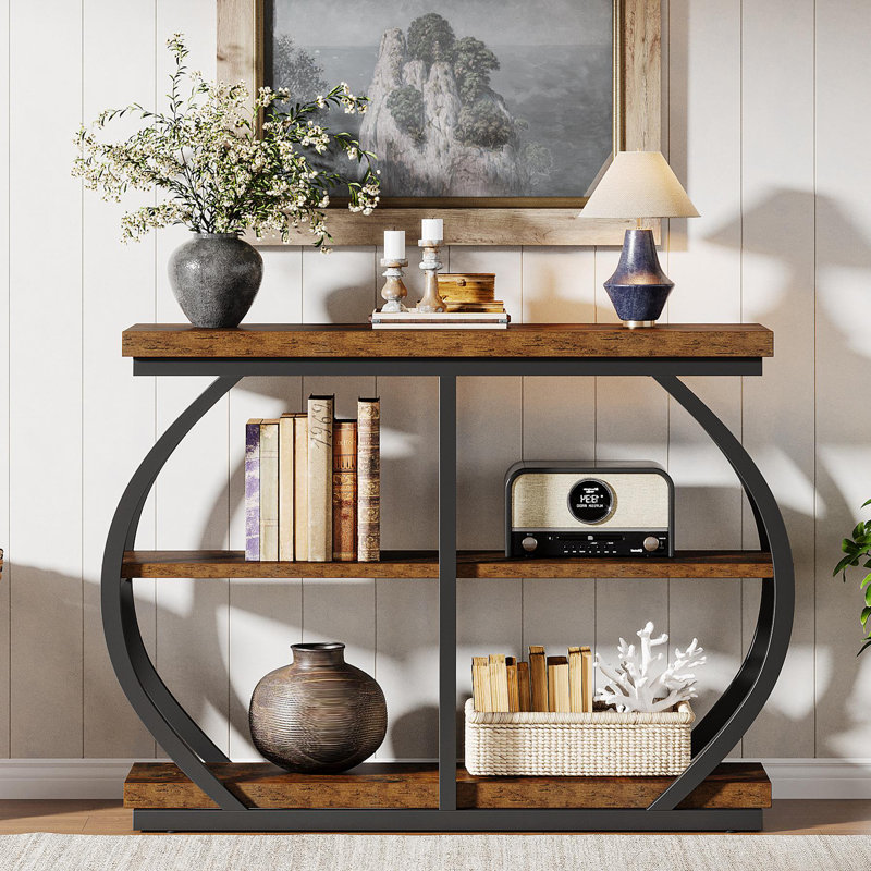 Industrial 3-Tier Console Table, 41.3" Entryway Table, Brown
