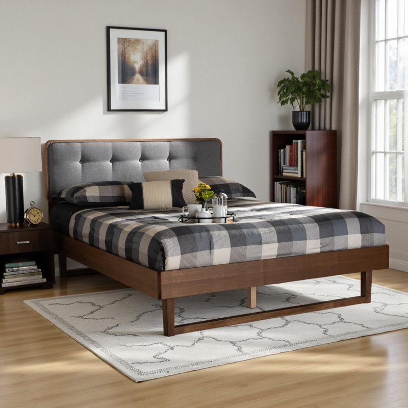 Kicki Upholstered Platform, Full Bed, Dark Grey/Brown, 63.80'' W X 84.10'' L 58.3'' H, Full / Double