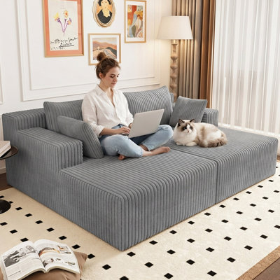 Boneless Oversized Double Chaise Lounges Indoor, Upholstered Boneless Cloud Stupendous Oversized Chaise Lounge Couch Luxury Sofa Bed Deep Seat, Corduroy Lounge Chair,2 Pieces