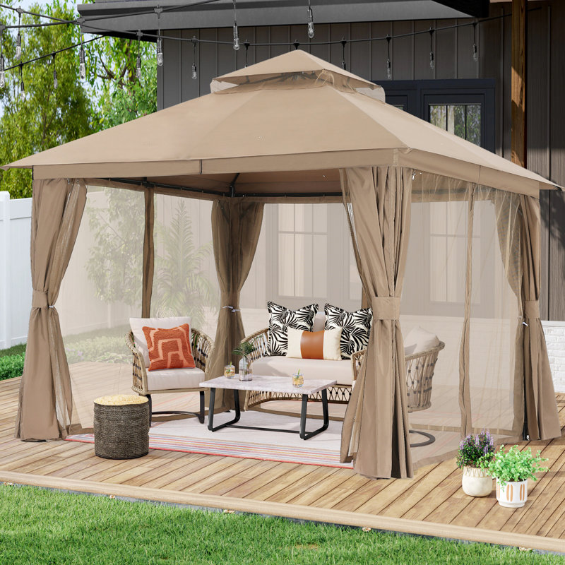 High Grade Steel Patio Gazebo The Soft Roof, Khaki, 9 Ft. W X 9 Ft.