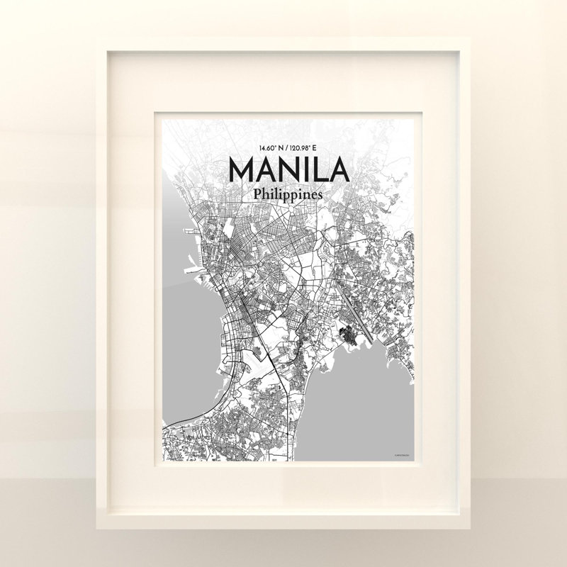 Manille, carte de la ville, impression, Gris / blanc, H 20 po x l 16 po