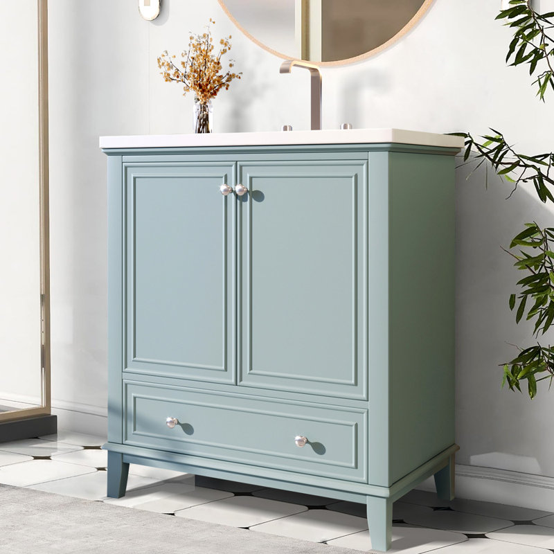 Meuble-lavabo moderne 30 po avec lavabo en céramique, Vert