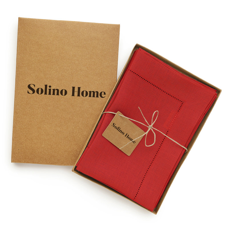 100% Pure Linen Hemstitch Dinner Napkins - Classic Hemstitch, Red