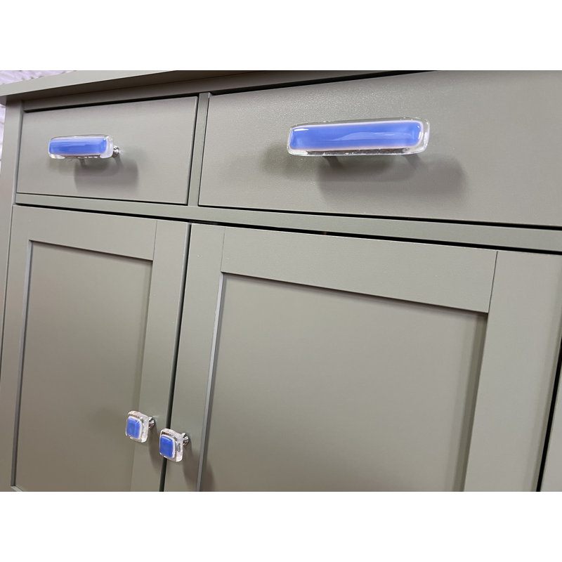 2" Length Sky Blue Decorative Cabinet Hardware Glass Long Knob, Polished Chrome, Sky Blue