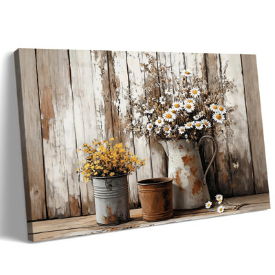 Dubin Country Flower Prints Rustic Still Life Painting Elegant Farmhouse Floral Canvas Wall Decor for Bathroom Bedroom Living Room, 18x24 inches
