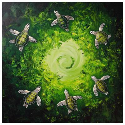 Green Sea Turtles Swirl Canvas Gallery Wrap in Many Sizes
