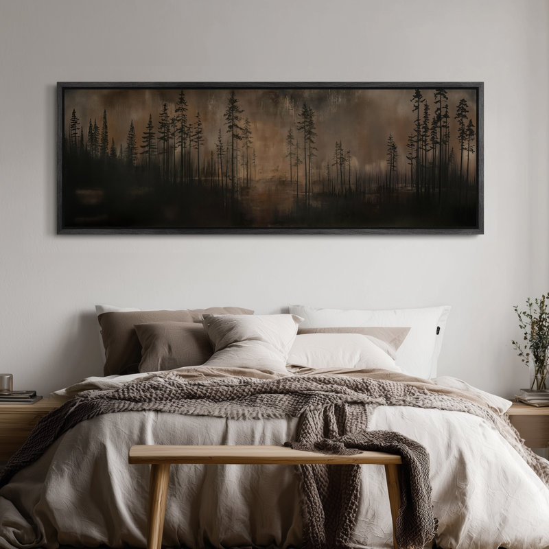 Très grand paysage de forêt sombre brumeux, impression d'art mural, H 20 po x l 60 po, Noir