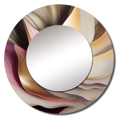 Subtle Sophistication In Exquisite Pink And Gold V - Liquid Ink Decorative Mirror, Modern Round Wall Mirror, Printed Metal Art