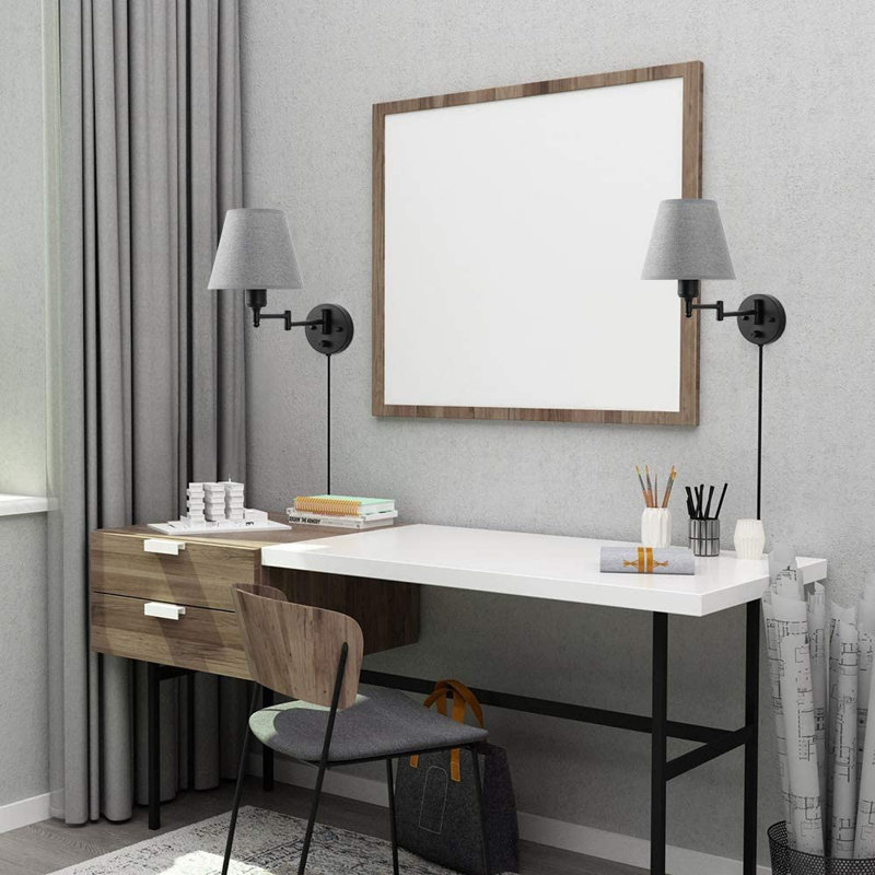 Ilka Plug-in Swing Arm Sconce, 6.3" H x 11.7" W x 7.9" D, Gray