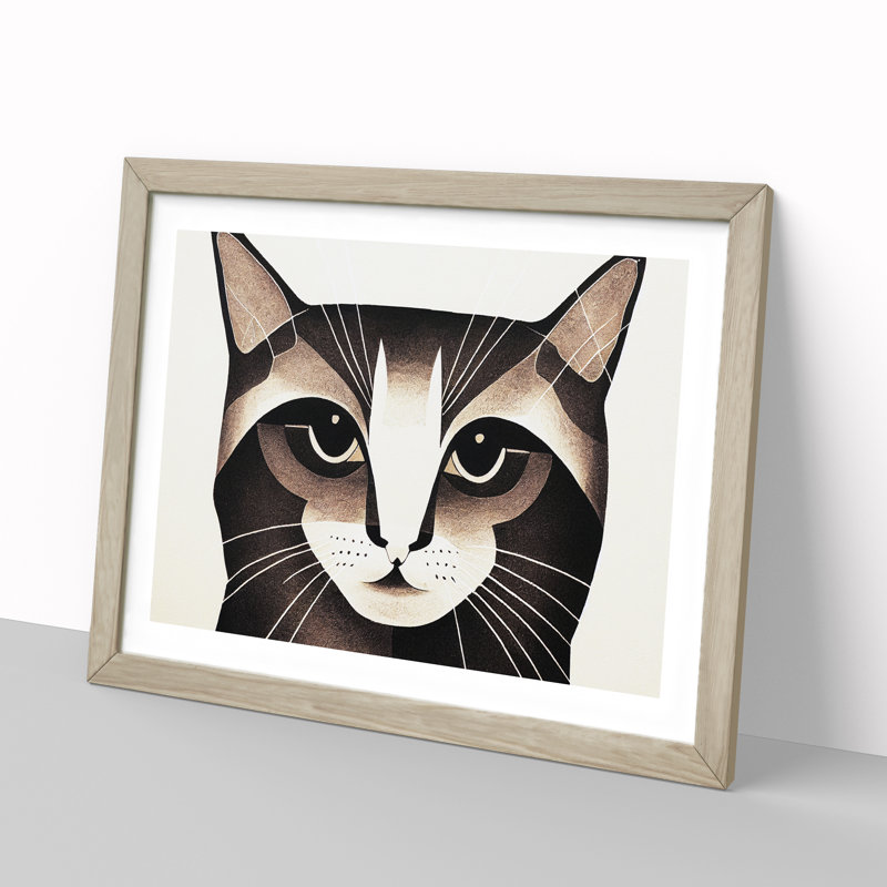 Cat Illustration Vol.2 Abstract - Framed Print, 46cm H x 64cm W x 2cm D, Oak