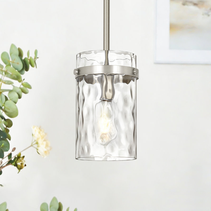 Levona 1 - Light 5.9" Kitchen Island Pendant with Clear Hammered Glass Shade, Nickel
