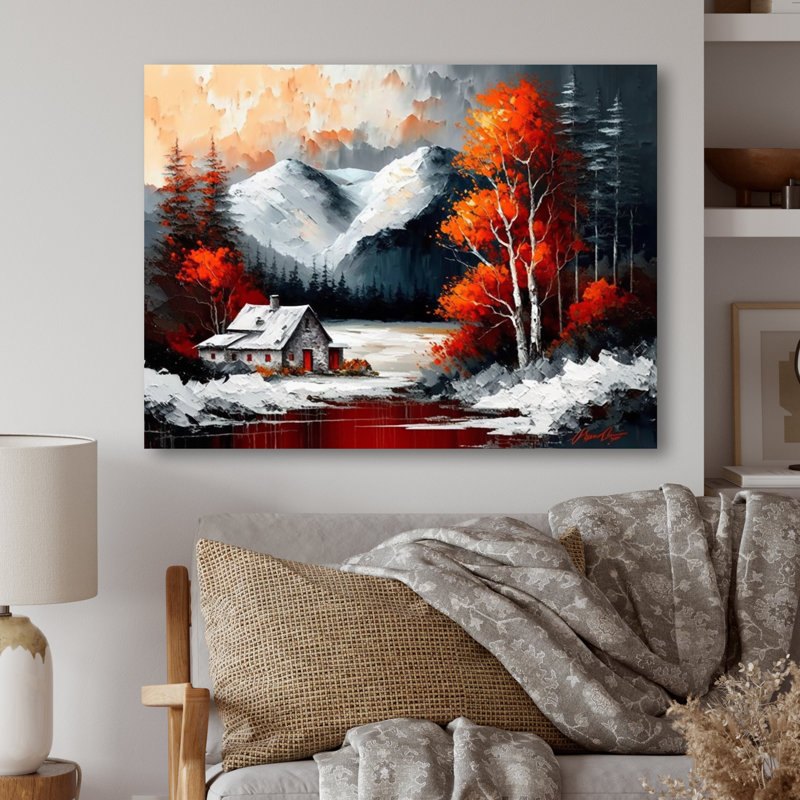 «Cabin in the Woods in Winter V», reproduction sur toile, L 20 po x H 12 po, Toile tendue