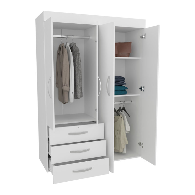Armoire réglable, tringles, armoire à deux portes, trois tiroirs, deux tablettes