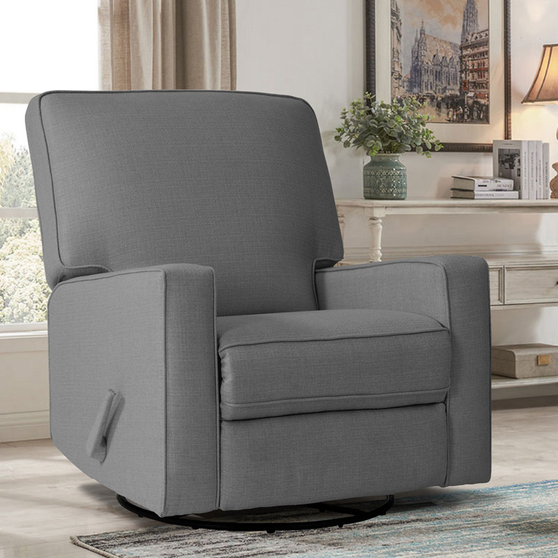 Upholstered Manual Swivel Rocker Recliner Chair, Large Glider Recliner, High Back, Deep Seat(Delivered in 2 Boxes), Gray