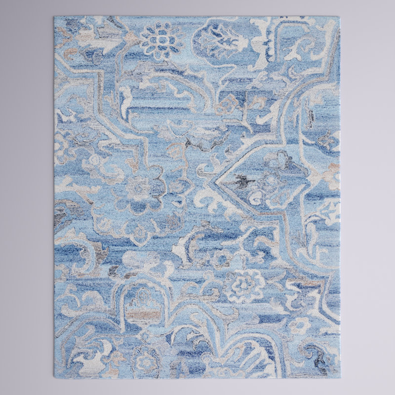 Castillon Floral Handmade Tufted Blue/Gray Area Rug, Rectangle 8' x 10'
