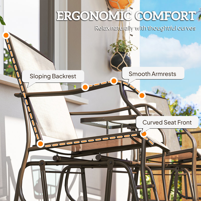 Double chaise de patio coulissante avec plateau central en verre, brun clair, Beige