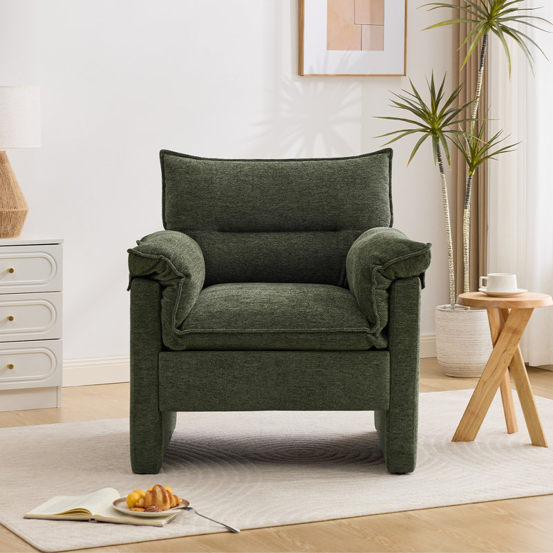 Fauteuil d'appoint en chenille avec coussin d'assise et accoudoirs monobloc amovible, Vert foncé