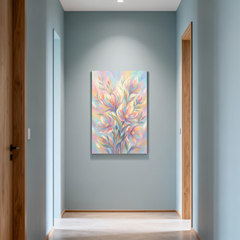 «Abstract Pastel Flowers», reproduction artistique sur toile de couleurs douces, H 30 po x l 20 po