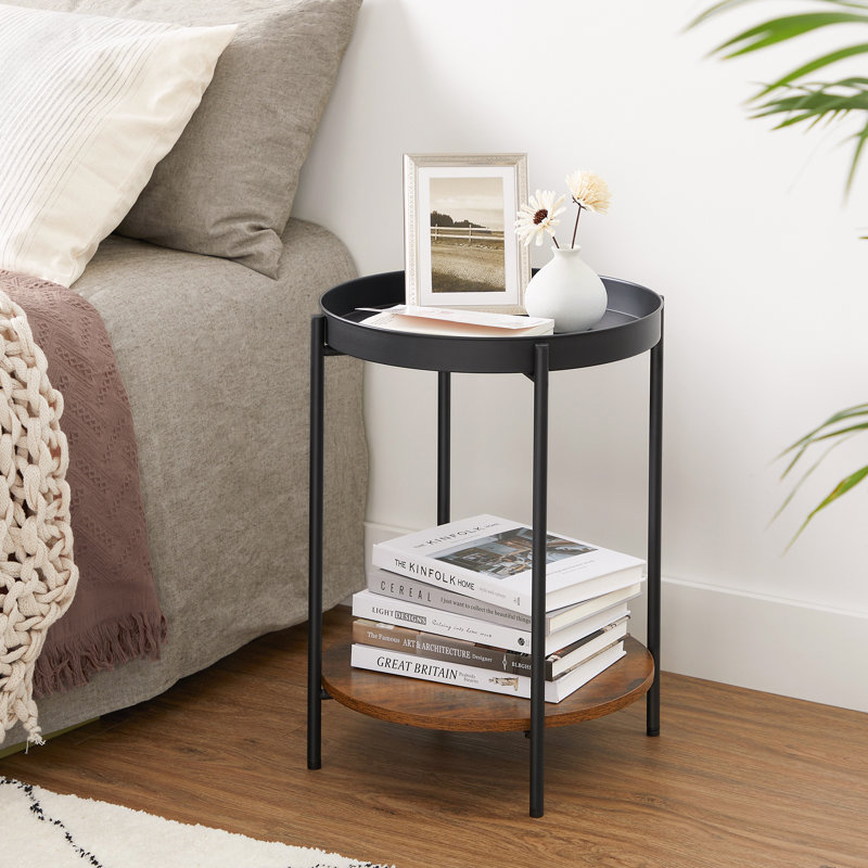 Kappel Steel Tray Top End Table, Black Top/Brown Base