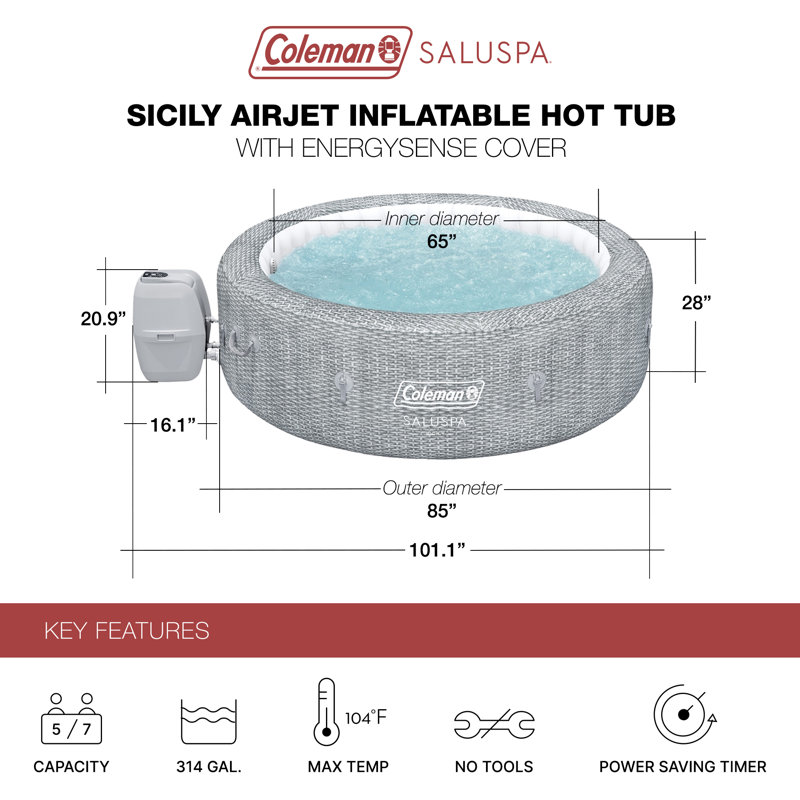 Coleman Sicily AirJet Round Inflatable Hot Tub with EnergySense Cover