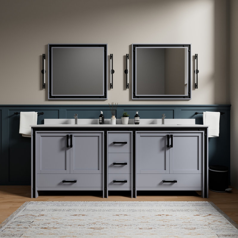 Meuble-lavabo double gris foncé 84 po X P 22 po D et l 34 po Miroirs, Gris foncé