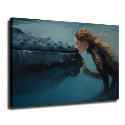 Wooden Framed Canvas Painting Artistic printing Mermaid & the Whale Unique and creative wall decor