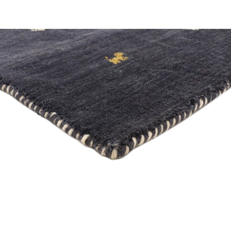 Handwoven Wool Gabbeh Uni Black Rug, Runner 80 x 300cm