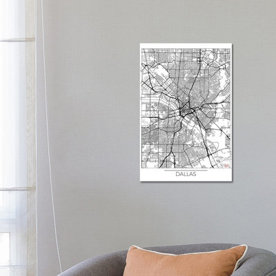 Dallas Minimal Urban Blueprint Map by Hubert Roguski - Wrapped Canvas Print