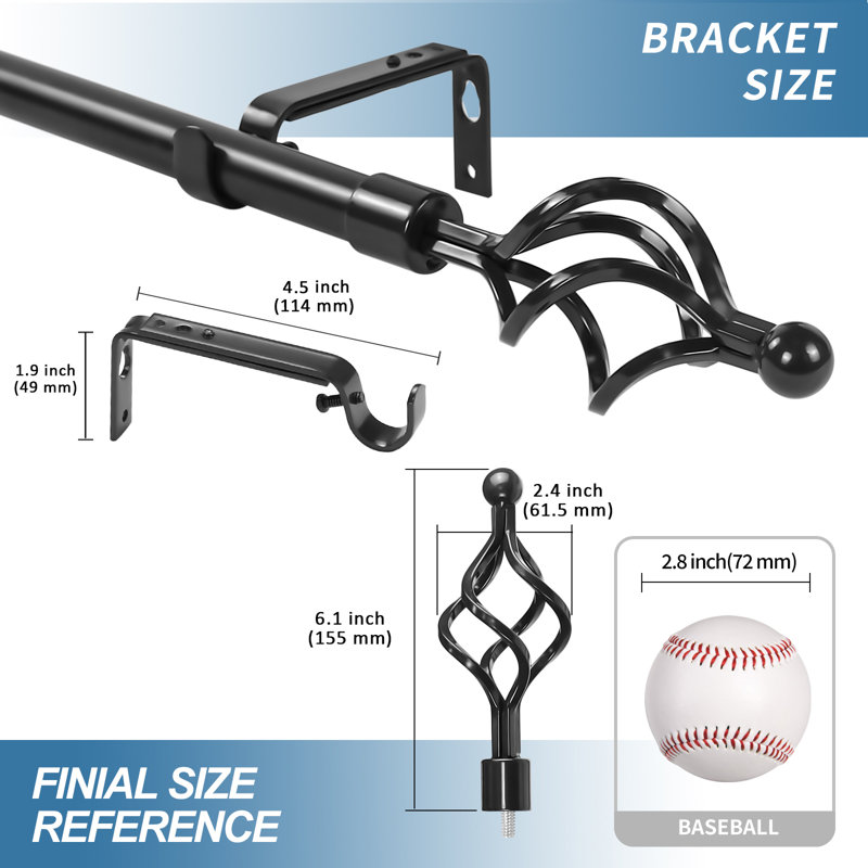 Tringle à rideaux simple réglable 0,75 po Valmar, Noir, H 1 po x l 84 po x P 1 po