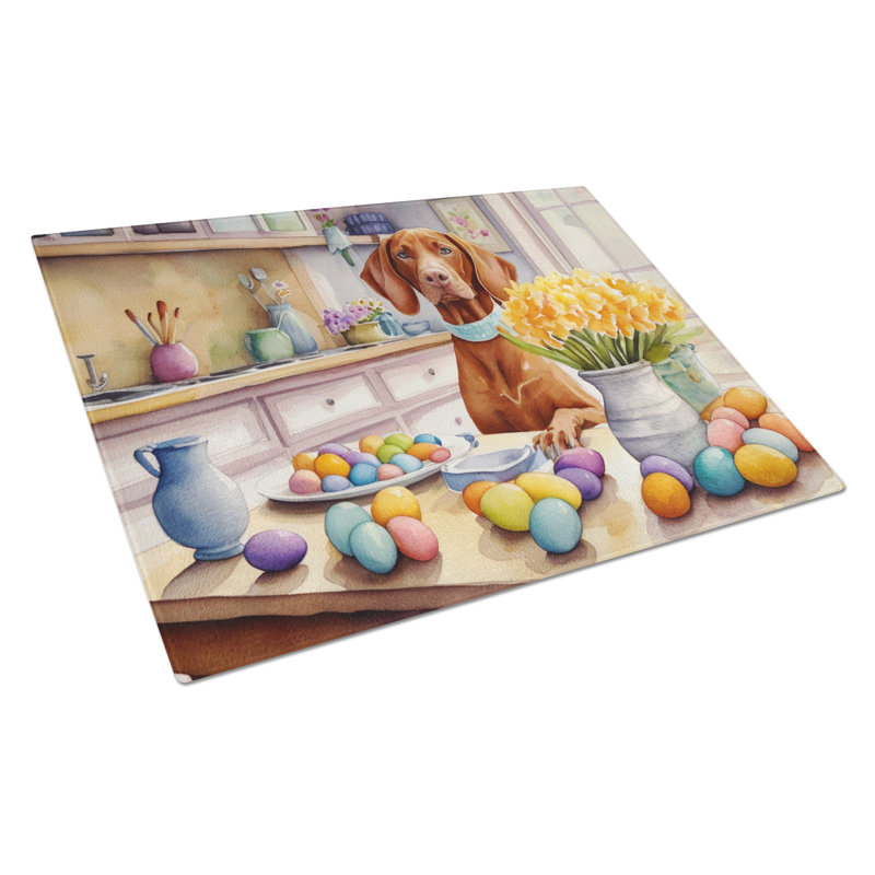 Decorating Easter Vizsla Glass Cutting Board