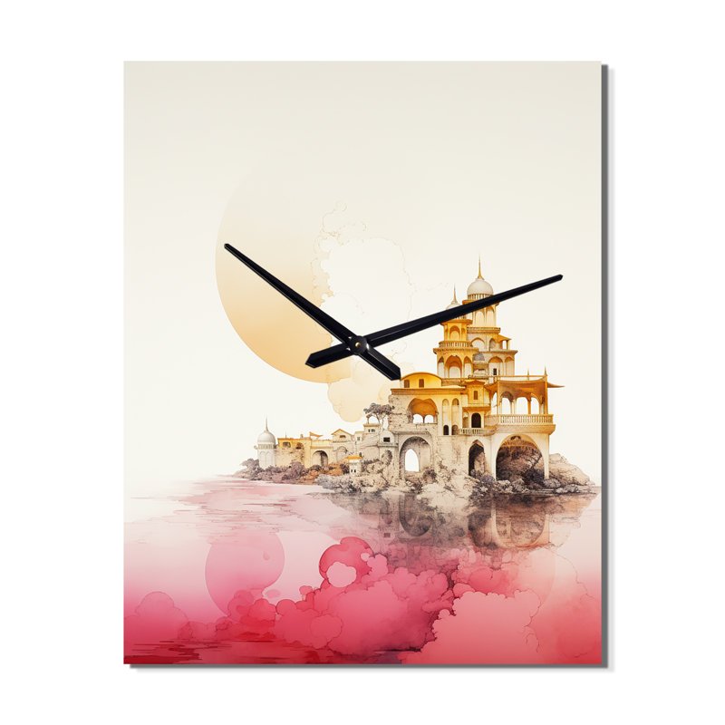 Charmante ville orientale rétro Boho Illustration V - horloge murale moderne abstraite, H 32 po x l 24 po x P 1 po
