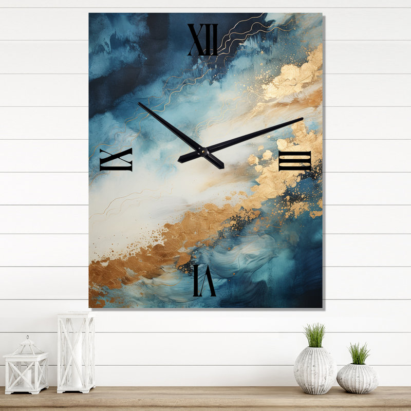 Horloges murales blanches et bleues Goldern Abstract River I - Northern Lights, Moyen