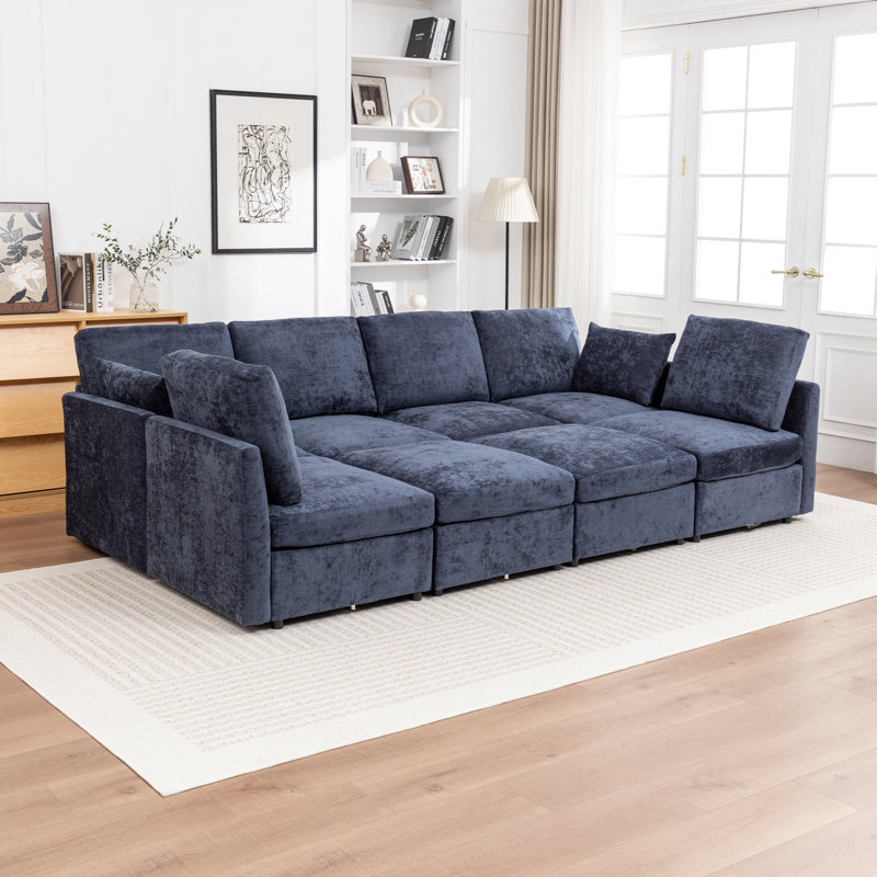 Wilroy 8-Piece Upholstered Sleeper Sectional, Blue
