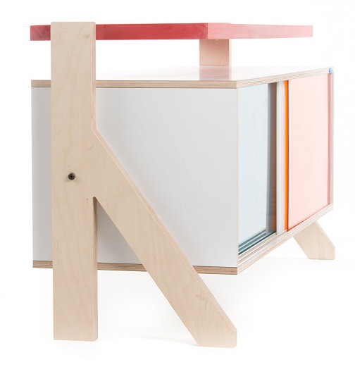 Leanne 3 Door Sideboard, Snow White and Orange/Red