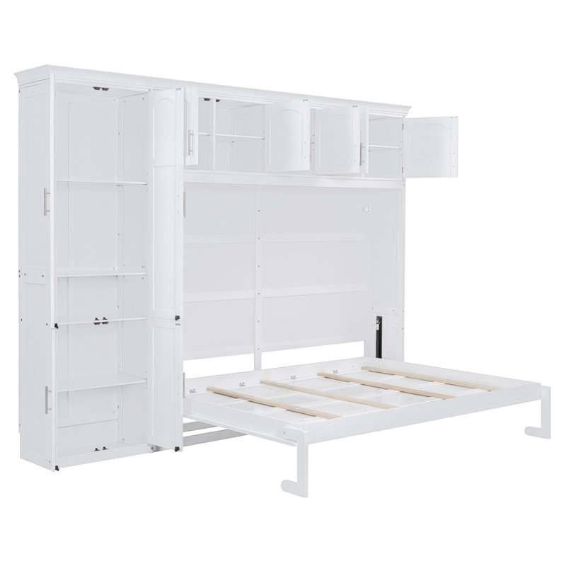 Grand lit escamotable mural avec armoires, grand, Blanc