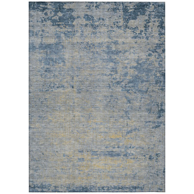 Machine Washable Indoor/Outdoor Xhevrie Navy Rug