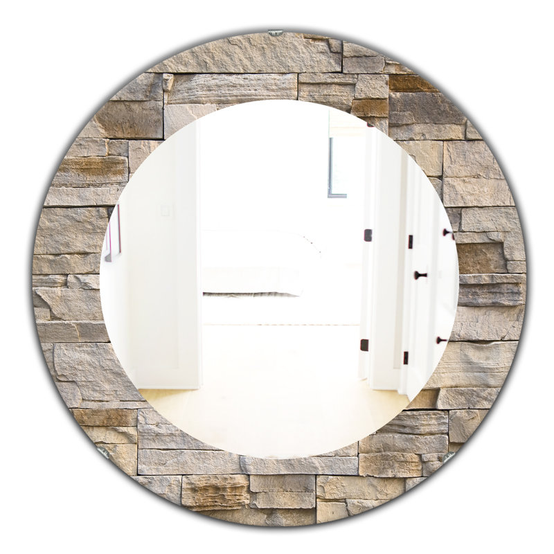 Stone Wall with Beige Bricks - Printed Modern Mirror - Oval or Round Wall Mirror, 31.5" H x 31.5" W