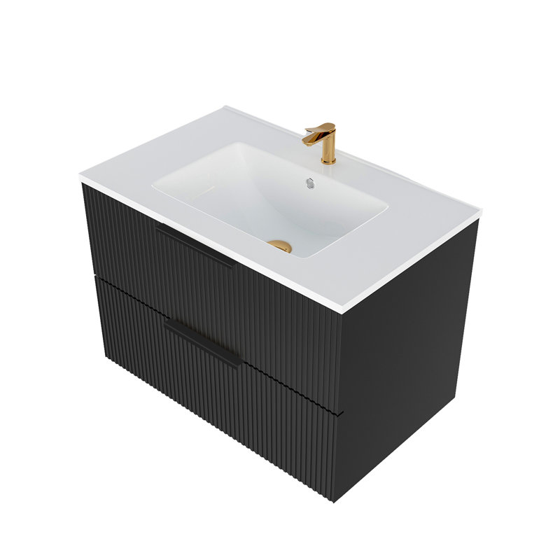 Meuble-lavabo 30 po avec lavabo en céramique, Noir mat