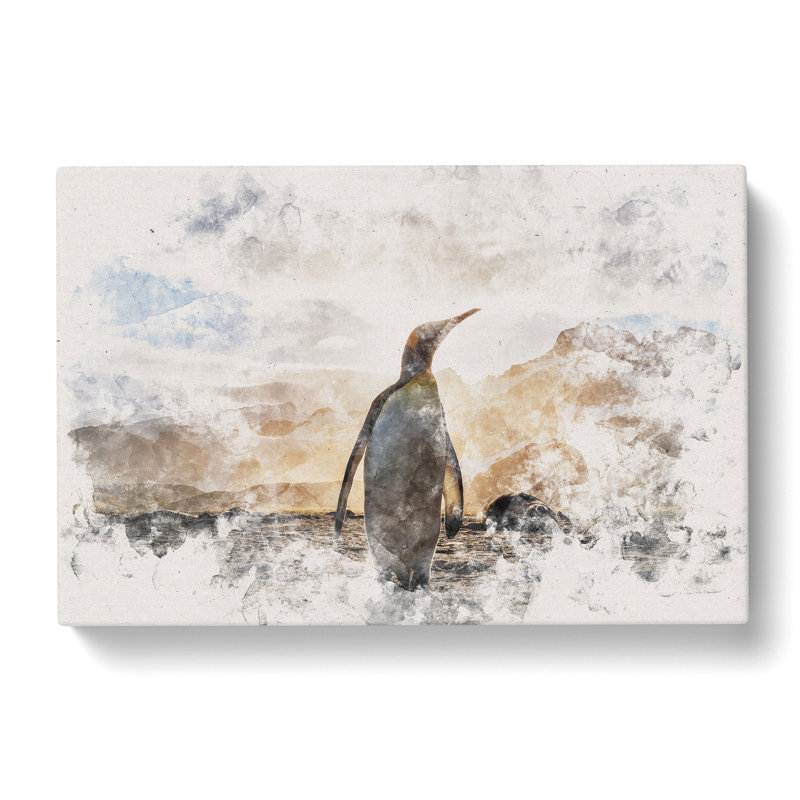 King Penguin Watercolour - Wrapped Canvas Print, 40cm H x 60cm W x 3cm D