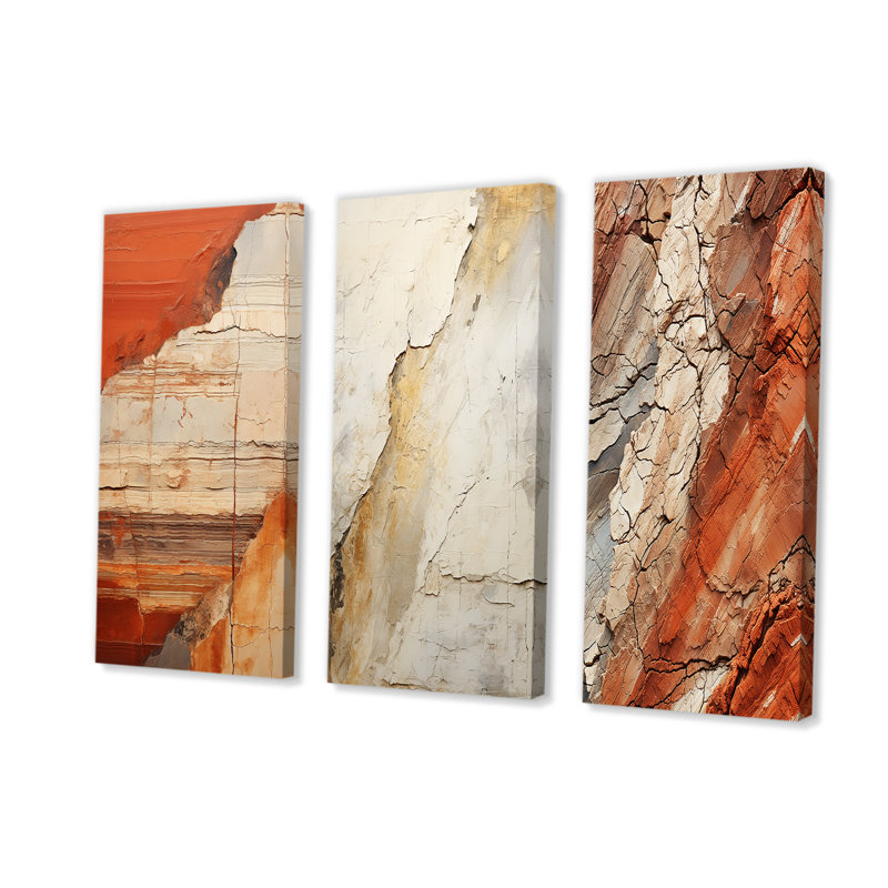 Earth Minimalist Fossils I - Abstract Collages, ensemble de 3 impressions sur toile, Toile tendue, H 32 po x l 48 po