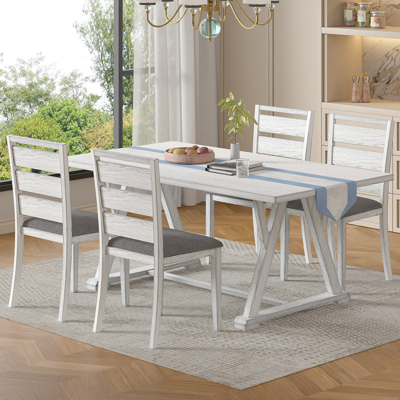 Ensemble de table de salle à manger pour 4-6, table de salle à manger en bois massif épaissie, grande table de salle à manger rectangulaire et 4 chaises pour la cuisine, la salle à manger et le salon