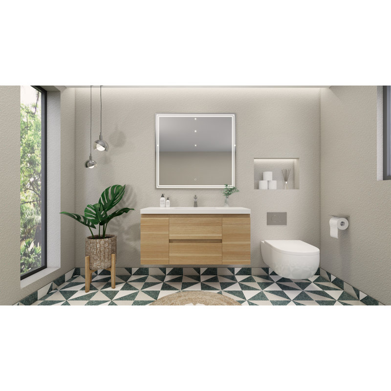 Ensemble de meuble-lavabo mural simple 48 po Amadora, Chêne blanc