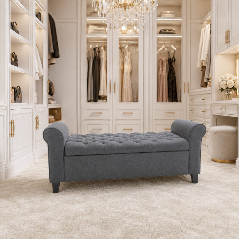 Bridgemon Fabric Upholstered Storage Bench, Dark Grey Fabric