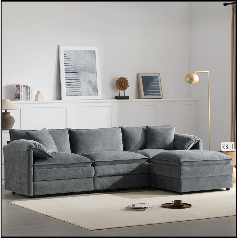 Canapé modulaire luxueux en chenille avec plusieurs conforts pour le salon, Gris foncé