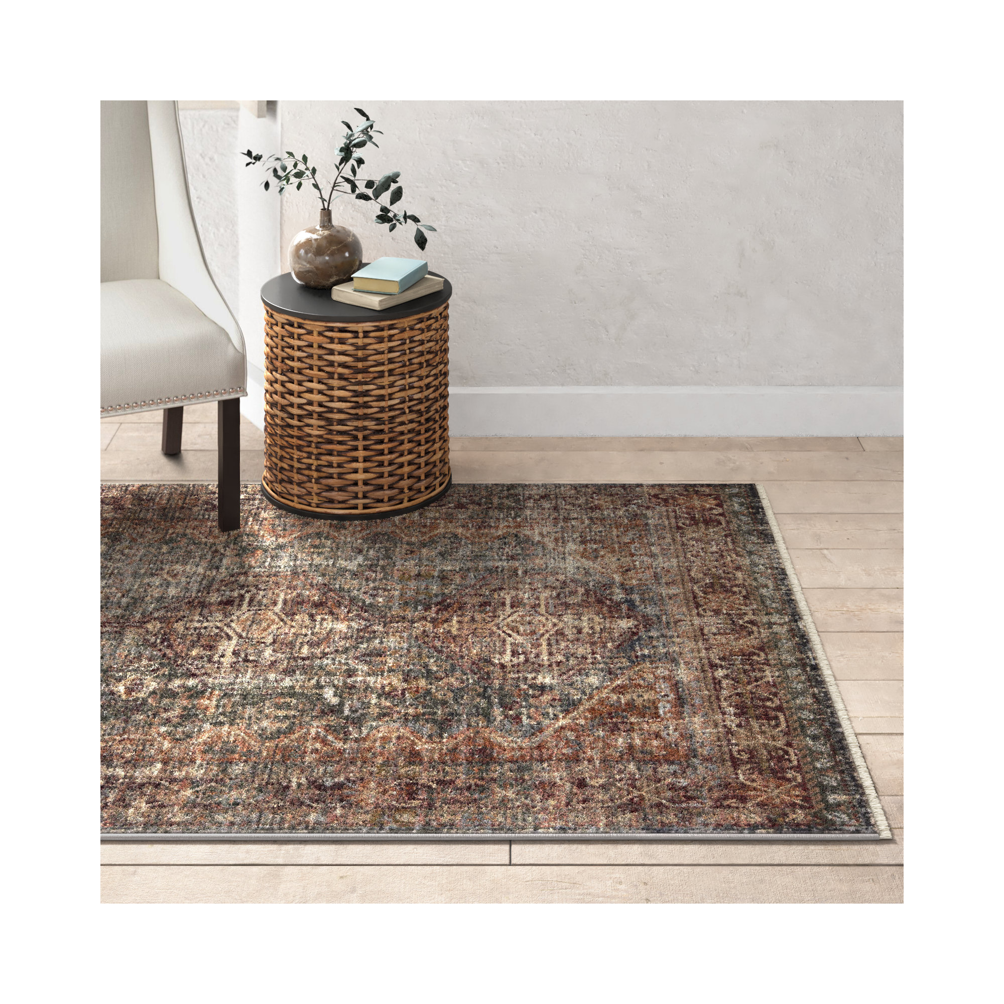 Clemente Red/Blue/Brown Rug, Rectangle 5' x 8'