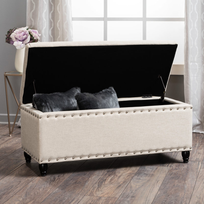 Fabric Storage Ottoman Bench in Wheat Color - Stylish Seating with Hidden Compartment, Wheat